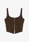 Bershka STRAPPY WITH ZIP - Blouse - dark brown