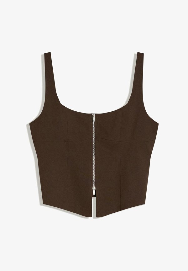 Bershka STRAPPY WITH ZIP - Blouse - dark brown