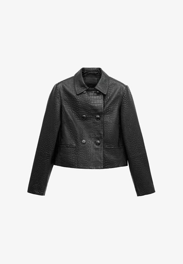 Mango Leather jacket - black