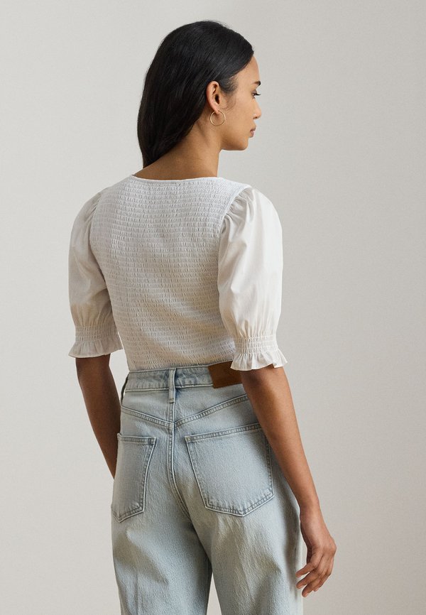 Lauren Ralph Lauren SMOCKED COTTON JERSEY PUFF-SLEEVE TOP