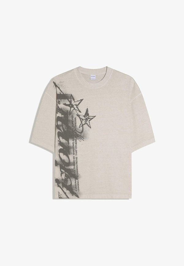 Bershka BOXY FIT PRINT T-SHIRT - Print T-shirt - light grey