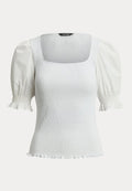 Lauren Ralph Lauren SMOCKED COTTON JERSEY PUFF-SLEEVE TOP