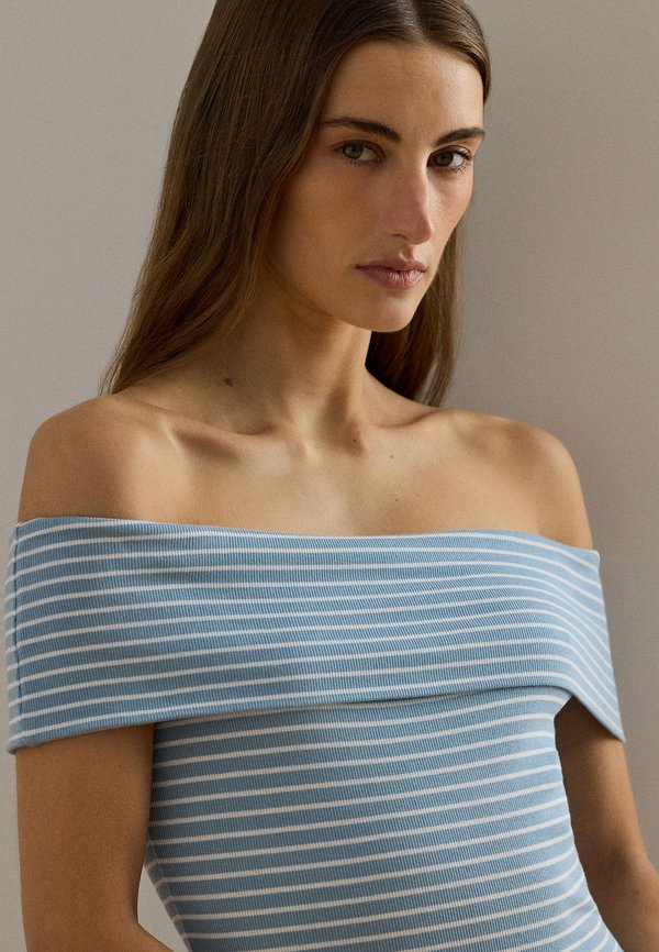 Lauren Ralph Lauren STRIPED OFF-THE-SHOULDER MIDI DRESS