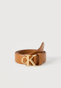 Calvin Klein ROUND BUCKLE BELT SMOOTH - Belt - brown/antique light gold-coloured