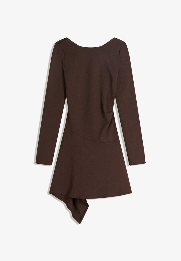 Bershka ASYMMETRIC FLOUNCE - Day dress - dark brown