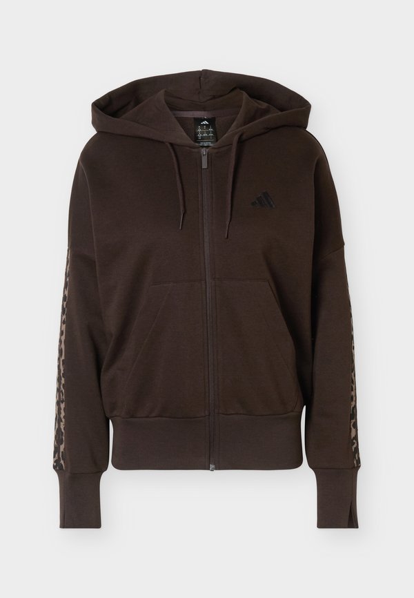 adidas Sportswear SEASONAL ESSENTIALS ANIMAL PRINT 3-STRIPES FULL-ZIP HOODED TRACK TOP - Zip-up sweatshirt - aurora coffee/multi-coloured/preloved brown