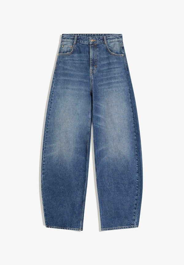 Bershka BARREL JEANS - Wide Leg - dark blue