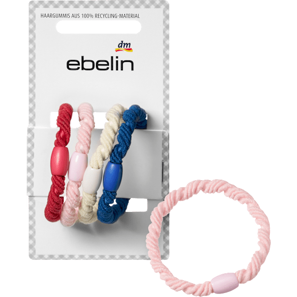Haargummis gedreht, rot/rosa/weiß/blau ebelin