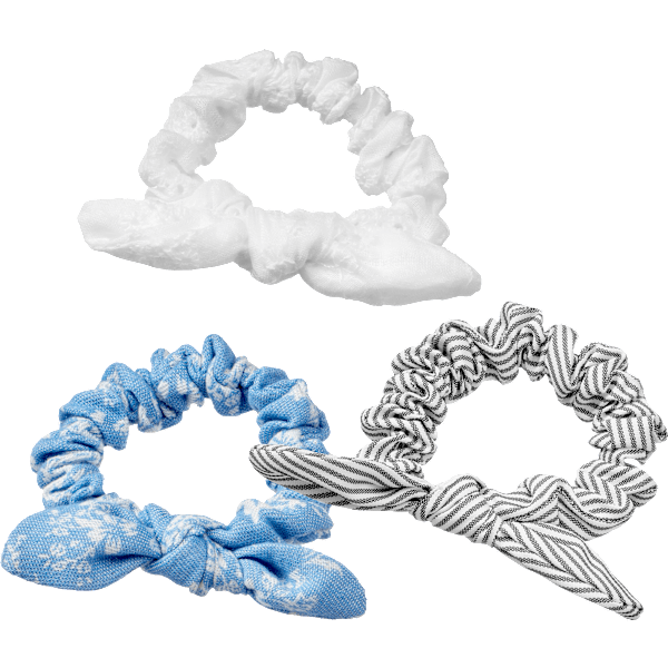 Scrunchies mit Schleifen, weiß/blau/grau ebelin
