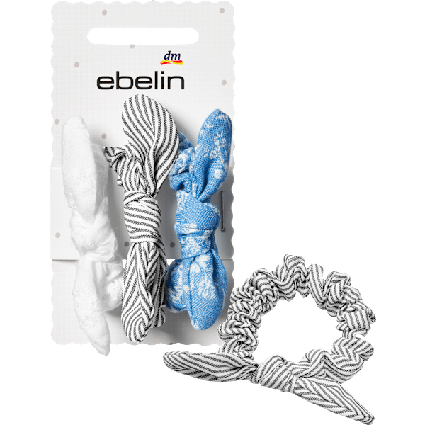Scrunchies mit Schleifen, weiß/blau/grau ebelin