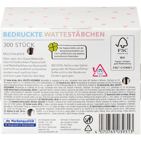 Wattestäbchen mit bedruckten Papierschäften Motiv-Box ebelin