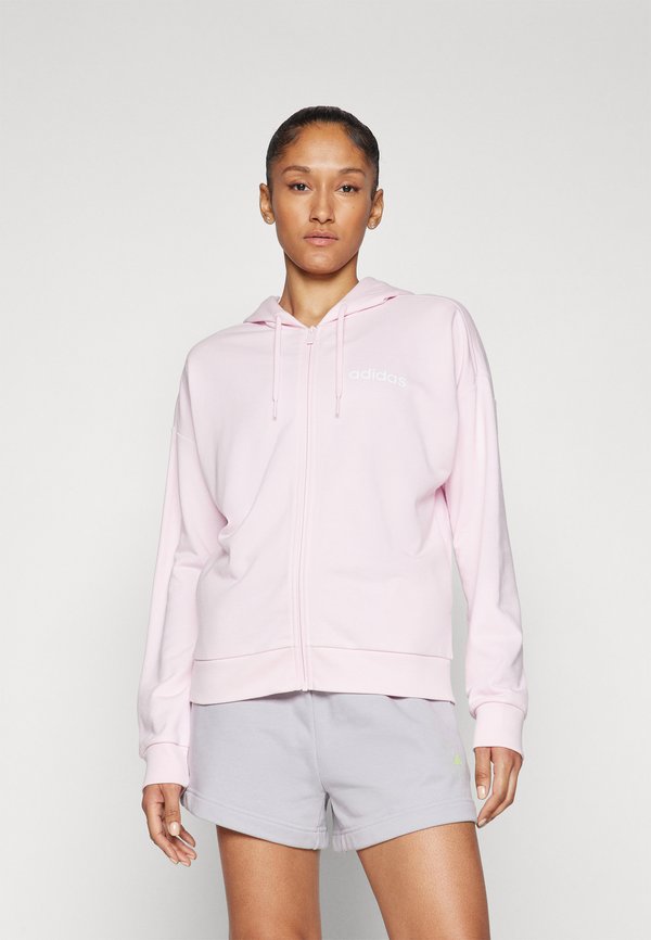 adidas Sportswear ESSENTIALS LINEAR FULL ZIP  HOODIE - Zip-up sweatshirt - clear pink/white