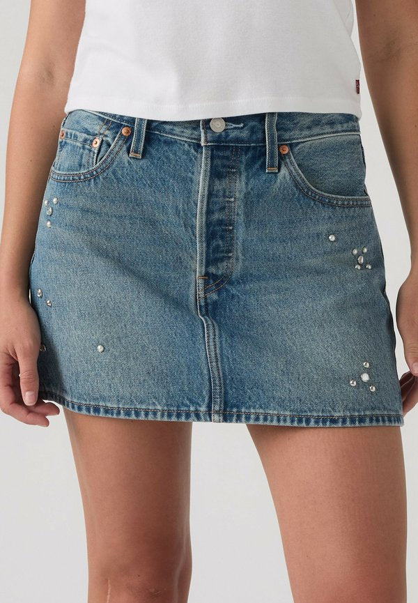 Levi's® ICON SKIRT - A-line skirt - trip on drip skirt - med indigo - worn in