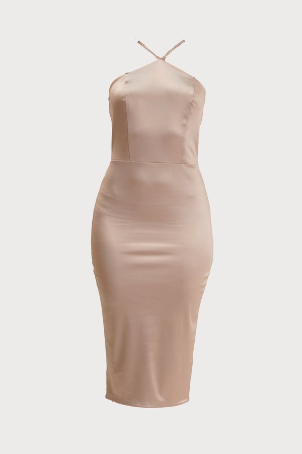 WAL G PETITE EMMA HALTER NECK MIDI