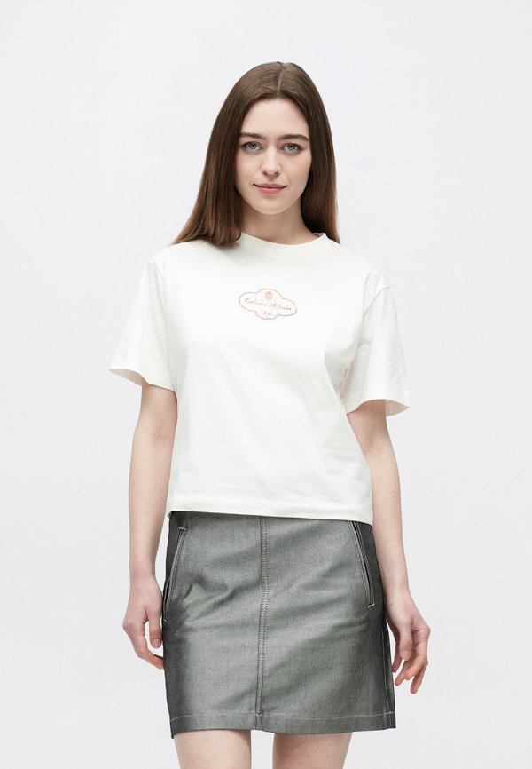 Calvin Klein Jeans BOXY TEE COCTAIL LOGO TEE - Print T-shirt - white greige