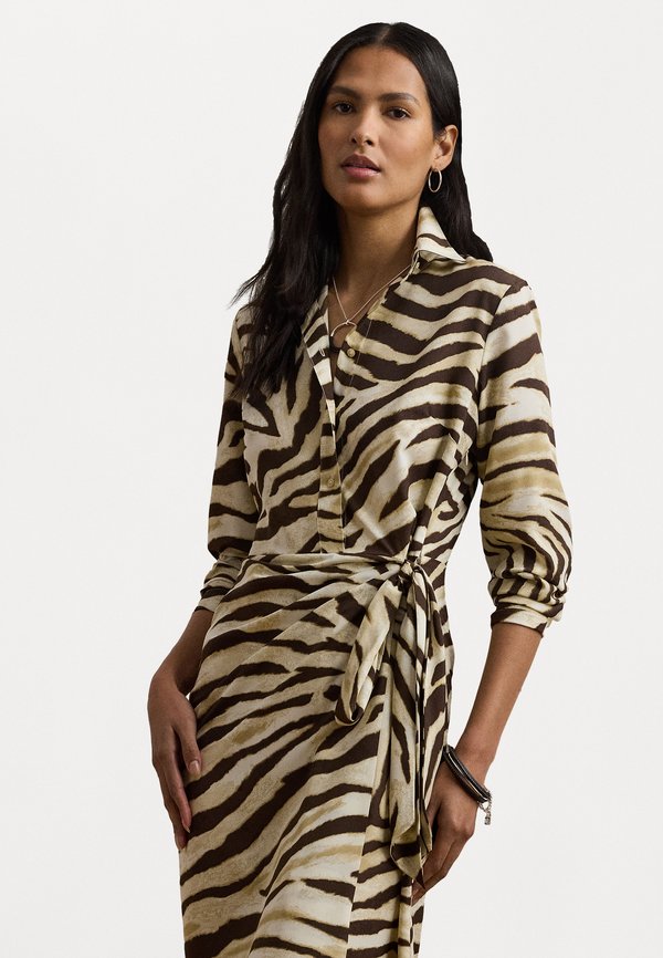 Lauren Ralph Lauren Petite Zebra Print Tie Front Crepe Shirtdress