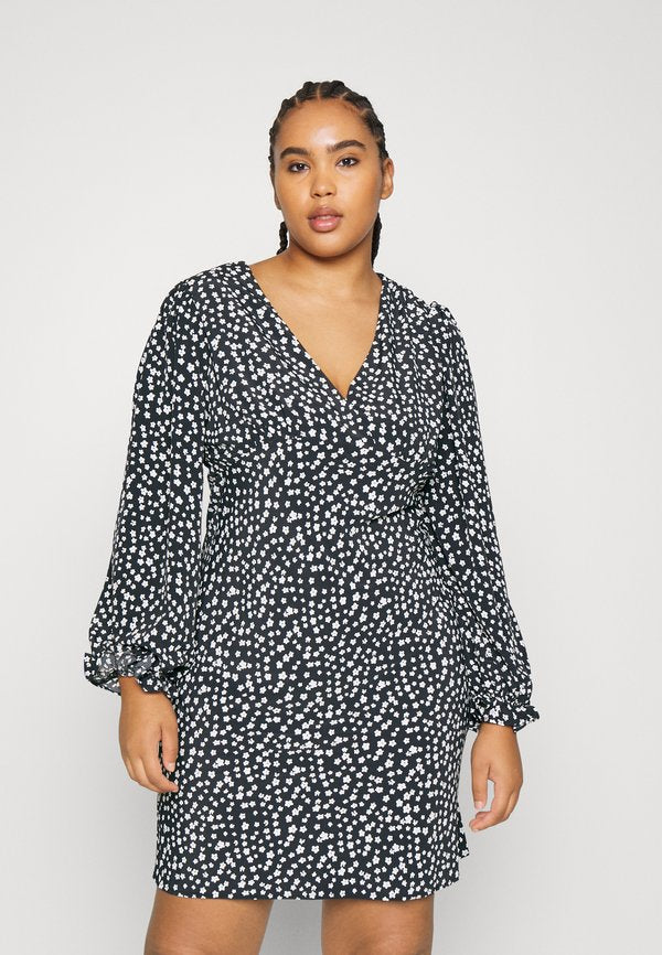 Glamorous Curve PLUNGE NECK LONG SLEEVE MINI DRESS