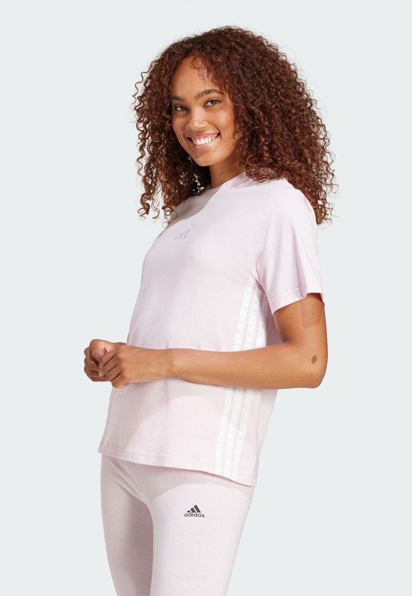 adidas Sportswear ESSENTIALS 3 STRIPES - Print T-shirt - clear pink   white