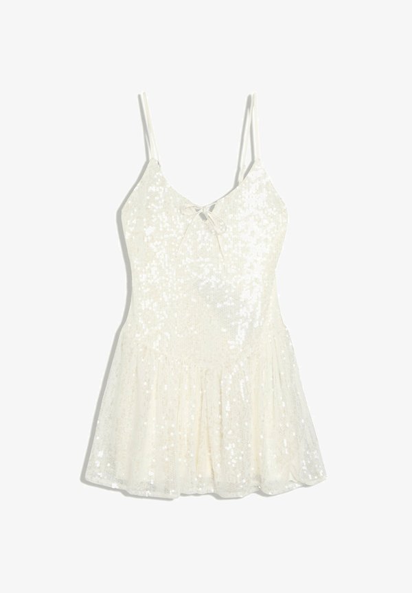 Bershka SEQUIN STRAPPY WITH FLARED SKIRT - MINI DRESS - Cocktail dress / Party dress - beige
