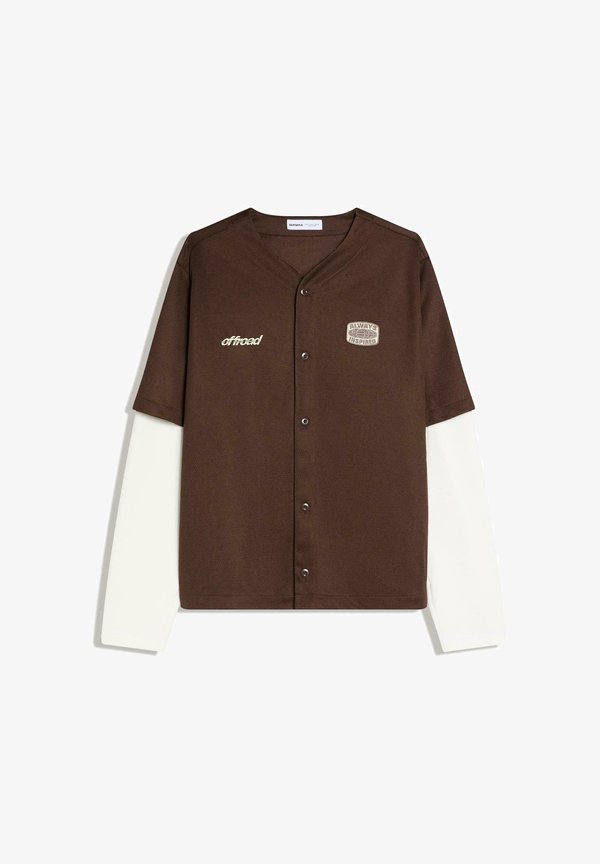 Bershka DOUBLE SLEEVE EMBROIDERED - Zip-up sweatshirt - brown