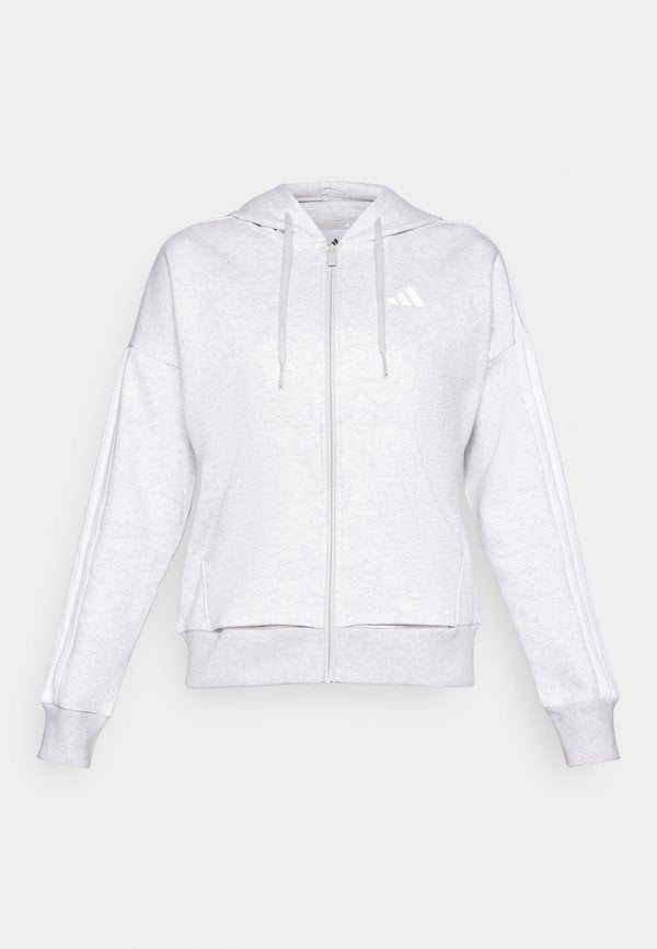 adidas Sportswear ESSENTIALS 3 STRIPES FULL ZIP HOODIE - Zip-up sweatshirt - light grey heather/white