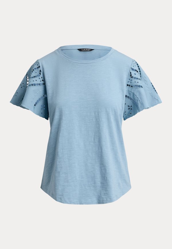 Lauren Ralph Lauren EYELET COTTON JERSEY & BROADCLOTH TOP