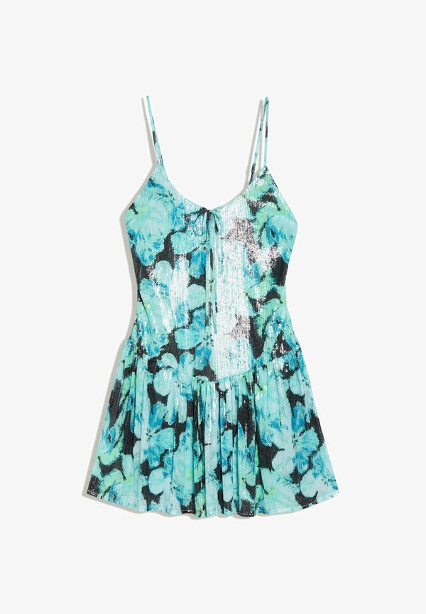 Bershka SEQUIN STRAPPY WITH FLARED SKIRT - MINI DRESS - Cocktail dress / Party dress - turquoise