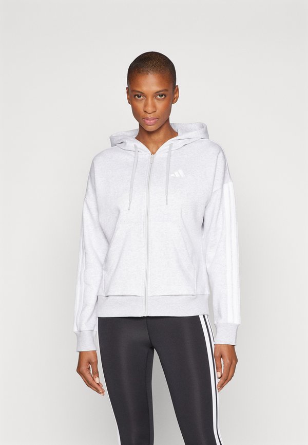 adidas Sportswear ESSENTIALS 3 STRIPES FULL ZIP HOODIE - Zip-up sweatshirt - light grey heather/white