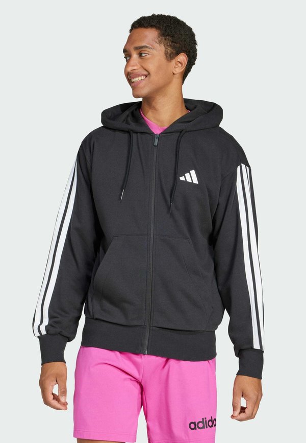 adidas Sportswear ESSENTIALS THREE STRIPES FRENCH TERRY FULLZIP - Zip-up sweatshirt - black white