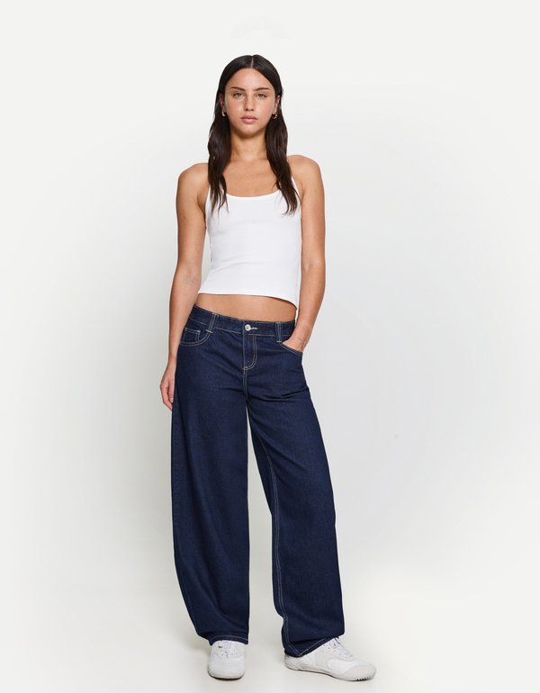 Bershka BALLOON - BAGGY - Relaxed fit jeans - dark blue