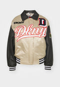 DKNY MIXED MEDIA VARSITY JACKET PATCH AND EMBORIDERY