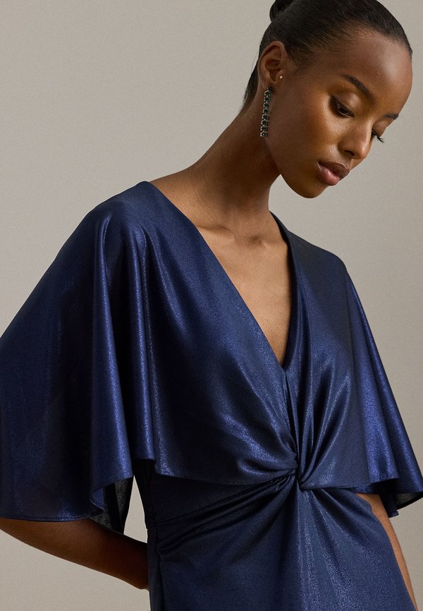 Lauren Ralph Lauren METALLIC JERSEY TWIST-FRONT CAPE GOWN