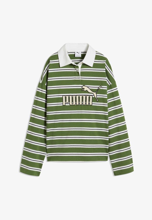 Puma ESSENTIALS ELEVATED NO.1 LOGO OVERSIZED RUGBY POLO - Polo shirt - earthy green-striped