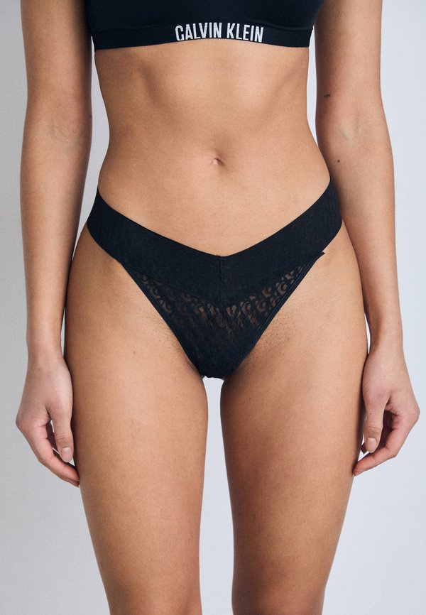 Calvin Klein Underwear LOW RISE THONG ICON LOGO LACE - Thong - black