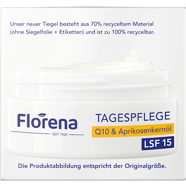 Tagescreme Q10 & Aprikosenkernöl Anti-Falten & Elastizität, LSF 15 Florena