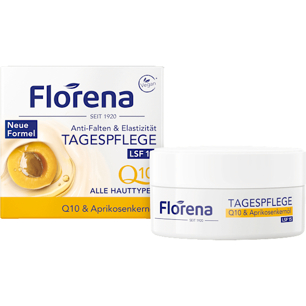 Tagescreme Q10 & Aprikosenkernöl Anti-Falten & Elastizität, LSF 15 Florena