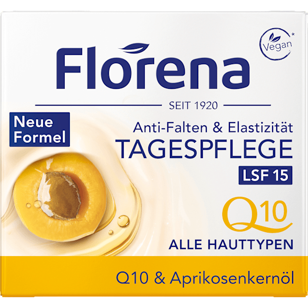 Tagescreme Q10 & Aprikosenkernöl Anti-Falten & Elastizität, LSF 15 Florena