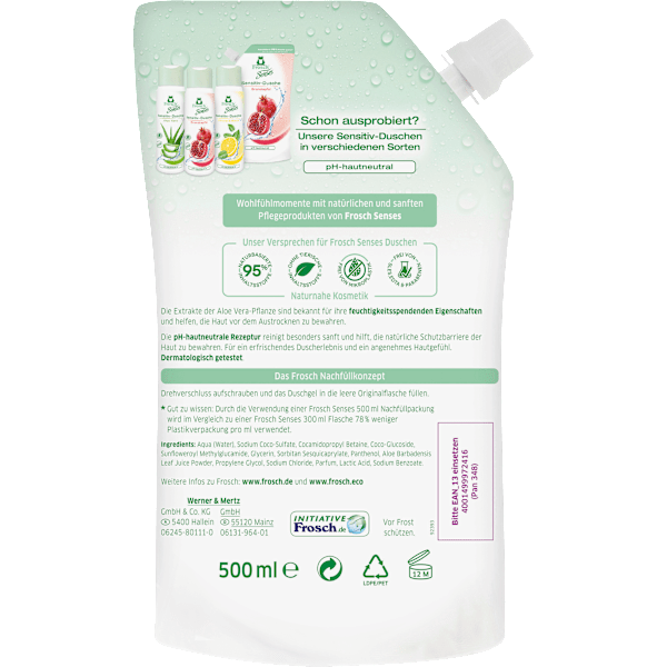 Duschgel Aloe Vera, Nachfüllpack Frosch Senses