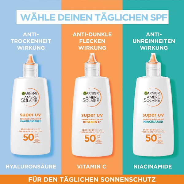 Sonnenfluid Gesicht super UV mit Hyaluronsäure, LSF 50+ Garnier Ambre Solaire