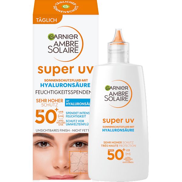 Sonnenfluid Gesicht super UV mit Hyaluronsäure, LSF 50+ Garnier Ambre Solaire