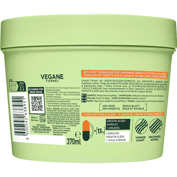 Haarmaske Keratin Sleek, Anti-Frizz Kur GARNIER FRUCTIS