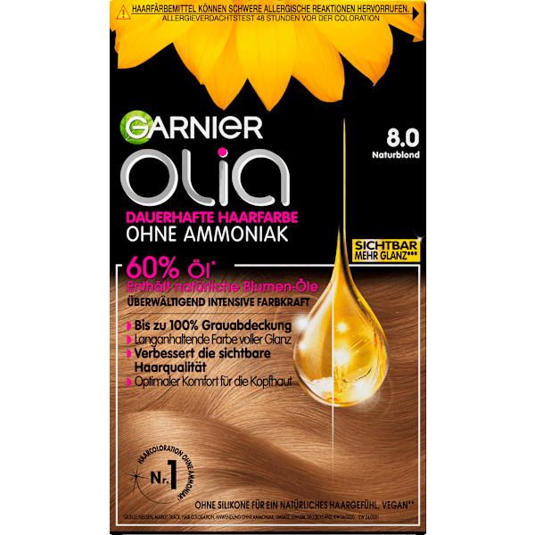 Haarfarbe 8.0 Naturblond GARNIER olia