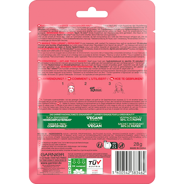 Anti Aging Tuchmaske Hydra Bomb Traube Garnier Skin Active