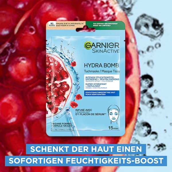 Tuchmaske Hydra Bomb Granatapfel Garnier Skin Active