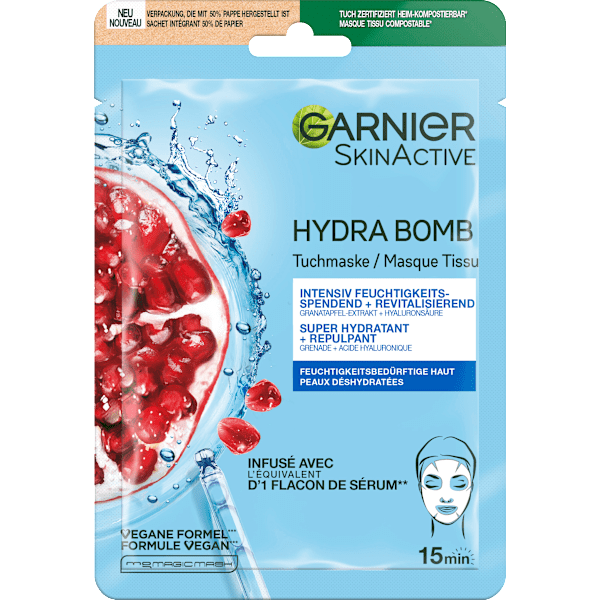Tuchmaske Hydra Bomb Granatapfel Garnier Skin Active