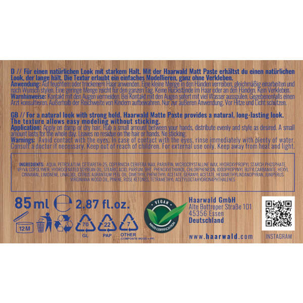 Haarwachs Blue Wax Natürlicher Look HAARWALD