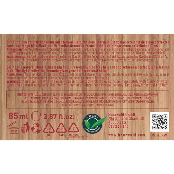Haarwachs Red Wax Natürlicher Glanz HAARWALD
