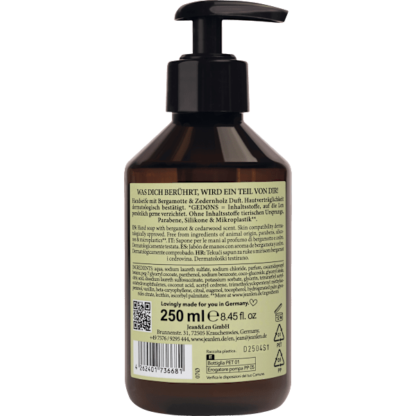 Flüssigseife bergamot & cedarwood Jean&Len