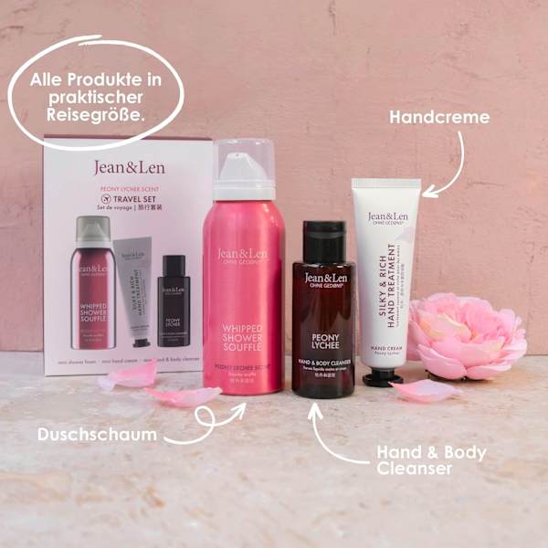 Geschenkset Travel Set Peony Lychee, Reisegröße 3tlg Jean&Len