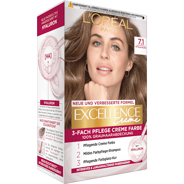 Haarfarbe 7.1 Mittelaschblond L'ORÉAL PARiS EXCELLENCE Creme